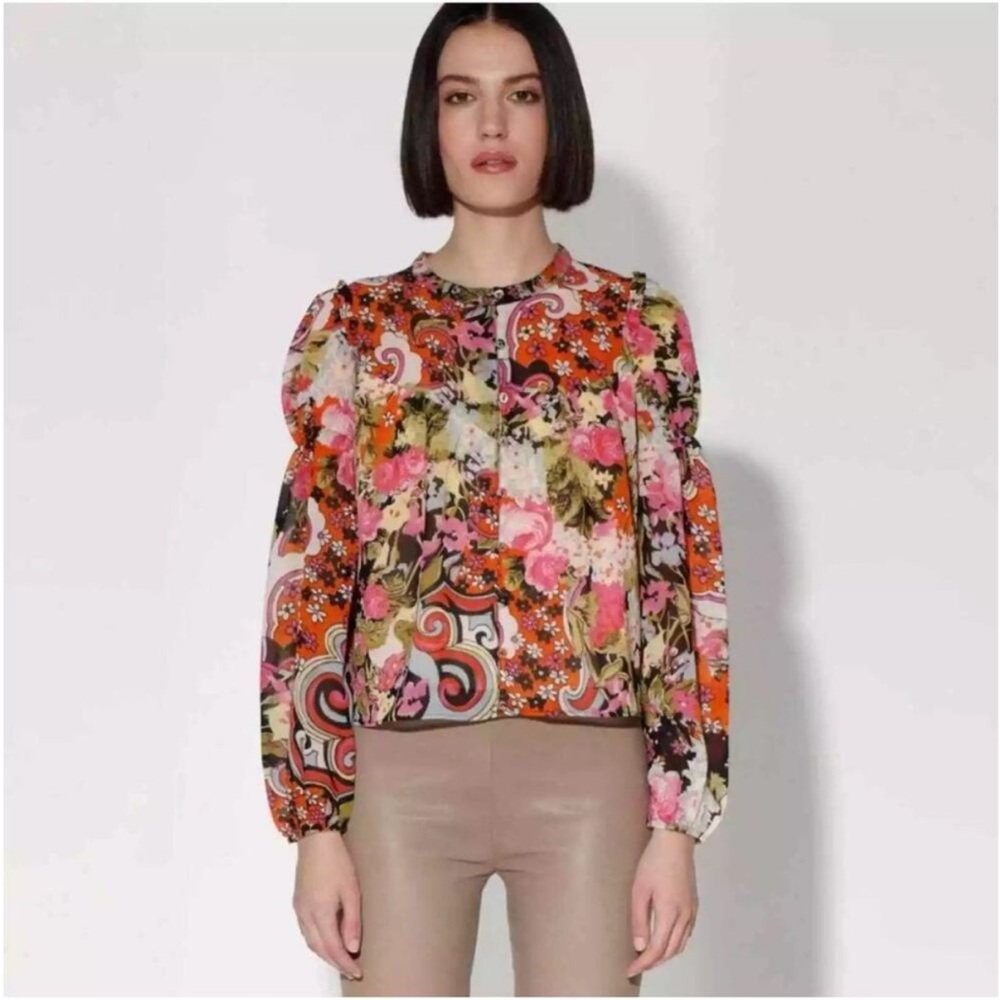 Blouses Walter Baker Pop Art Floral Crop Button Up Blouse, Size XL
